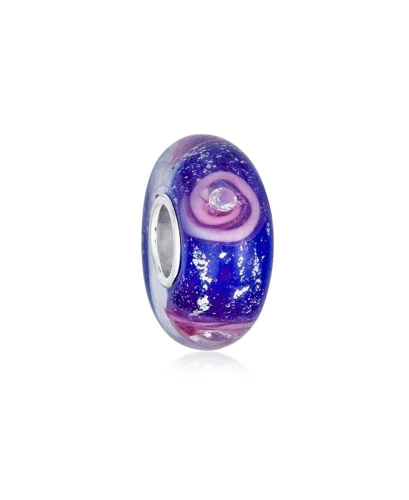 Bling Jewelry Murano Glass Charm Bead Sterling Silver Core Floral Blue Pink Green Spacer