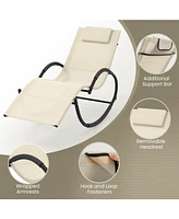 Costway Pcs Outdoor Rocking Lounge Chair with Removable Headrest Breathable Backrest & Seat