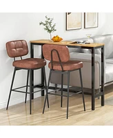 Costway Set of Bar Stools with Padded Seat Footrest & Metal Legs Pu Leather for Kitchen
