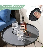 Outdoor Metal Patio End Side Table Weather Resistant with Handle