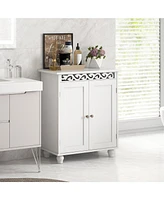 Gymax Bathroom Cabinet Floor Storage Organizer w/ Anti-Tipping Kits Adjustable Shelf