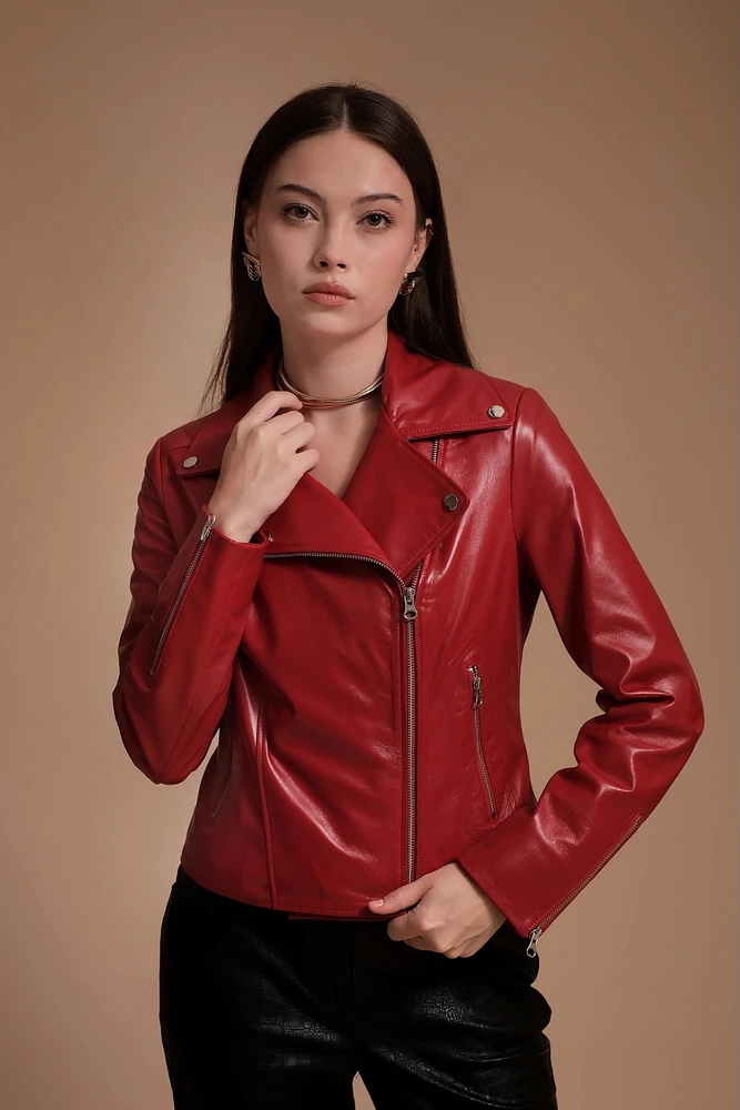 Furniq Uk Women's Leather Jacket, Red, Created for Macy's