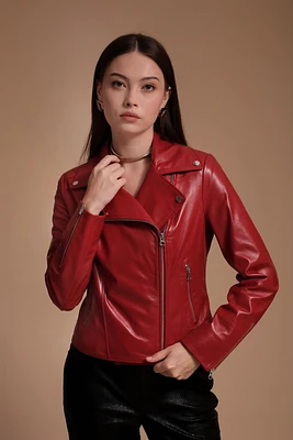 Women's Leather Jacket, Red, Created for Macy's