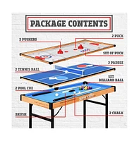 SereneLife 4-in-1 Multi-Function Game Table with Pool, Hockey, Shuffleboard, and Ping Pong