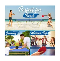 SereneLife Foldable Table Tennis Table with Single Player Playback Mode, Net, and Post