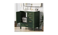 Slickblue 30" Green Bathroom Vanity with Sink Combo - Modern Storage Cabinet with Soft Closing Door