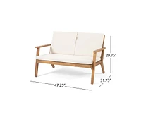 Temecula Outdoor Acacia Wood 4-Seater Chat Set_Loveseat&Coffee Table&2 Club Chairs - Brown Patina Finish + Cream Cushion
