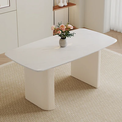 Streamdale Furniture Cream style Mdf white dining table.It is a furniture with a warm and soft appearance, suitable for creating a comfortable and fri