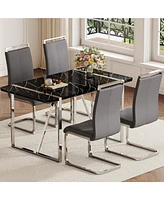 Table and chair set.a rustic industrial rectangular Mdf black dining table with Mdf desktop and electroplated silver metal legs.Paired with chairs w