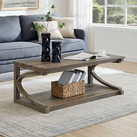 Simplie Fun Unique Coffee Table, Solid Wood inch Modern Coffee Table Modern Center Table with Storage, Solid Wood Special Shape Coffee Table