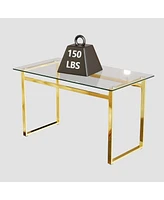 Simplie Fun 51 inch Glass Dining Table Set for 4, Dining Table & Chair Sets with Golden Plating Legs for Kitchen, Modern Rectangle Tempered Glass Tabl