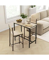 3 Piece Bar Table and Chairs, Industrial Dining Table Set for 2, Counter Height Kitchen Table with Bar Stools, Breakfast Table Set for 2 for Small Spa