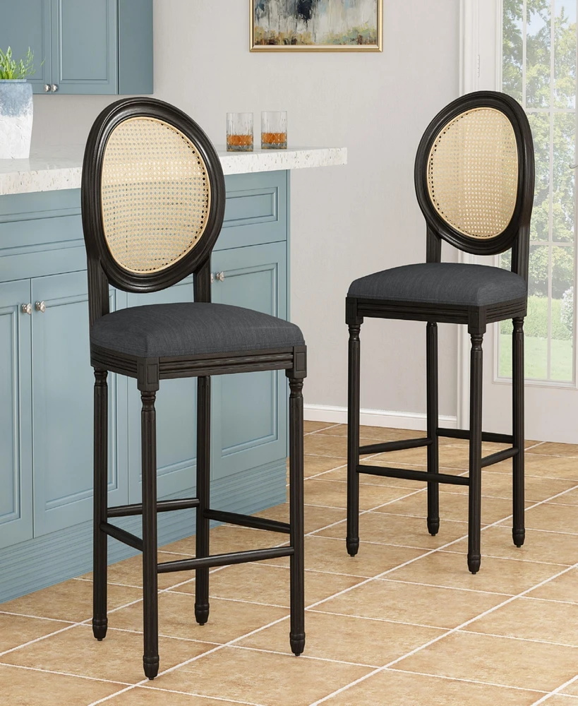 Simplie Fun Rustic French Country Barstools With Carved Legs And Wicker Backrests (Set Of 2)