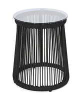Modern Moonstone Rope-Wrapped Side Table With Tempered Glass Top