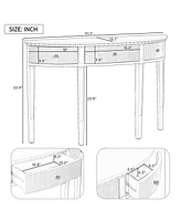 Simplie Fun Distinctive Features of Pine Veneer Console Table with Vertical Stripe Drawer Fronts and Four Legs