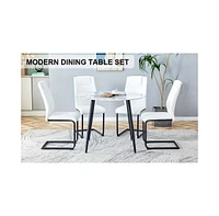 Streamdale Furniture Table and chair set. Large modern white imitation marble patterned round table with black metal legs. Nice minimalism