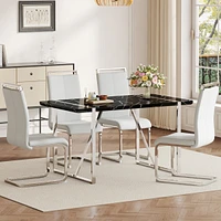 Simplie Fun Table and chair set.a rustic industrial rectangular Mdf black dining table with Mdf desktop and electroplated silver metal legs.Paired wit