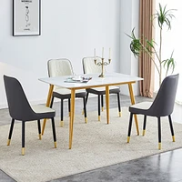 Streamdale Furniture Table and chair set.a morden table with White imitation marble patterned stone burning tabletop with golden metal legs.Paired wit