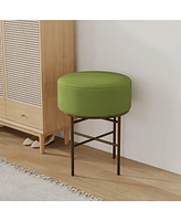 2 pcs Round Cushioned Vanity Stool, Linen Upholstered Vanity Stool for Makeup Room, Modern Soft Stool for Bar and Dining, Ottoman Footrest Stool with
