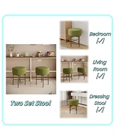 2 pcs Round Cushioned Vanity Stool, Linen Upholstered Vanity Stool for Makeup Room, Modern Soft Stool for Bar and Dining, Ottoman Footrest Stool with