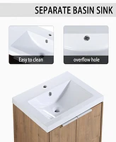 Streamdale Furniture 24" Wall-Mounted Bathroom Vanity With Sink and Side Cabinet, Soft Close Doors