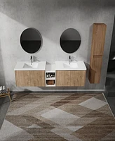 84" Wall-Mounted Bathroom Vanity With Sink and Side Cabinet, Soft Close Doors
