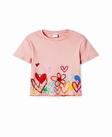 Desigual Girls Girls's T-shirt with heart illustrations