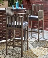 Acacia Wood Outdoor Barstools With Water-Resistant Cushions (Set Of 2)