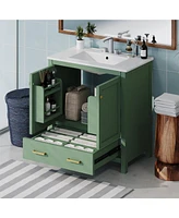30 Inch Green Bathroom Vanity with Single Sink, Combination Under Counter Sink, Bathroom Storage Cabinet with 2 Doors and a Drawer, Soft Closure, Mult