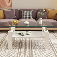 Rectangle Coffee Table, Tempered Glass Tabletop with Mdf Layer, Modern Table for Living Room, Transparent Glass