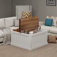 31.5" Farmhouse Coffee Table, Square Wood Center Table with Hinged Lift Top, Rustic Cocktail Table with Large Hidden Storage Compartmen for Livin