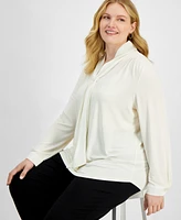Anne Klein Plus Size Long-Sleeve Scarf-Neck Top