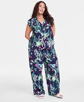 On 34th Trendy Plus Size Flutter Sleeve Printed Shirt Pull On Pants Created For Macys