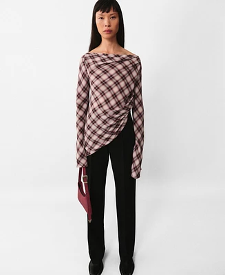 Mango Women's Asymmetric Checked Blouse