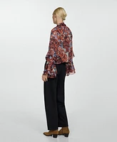 Mango Women's Ruffled Paisley Print Blouse