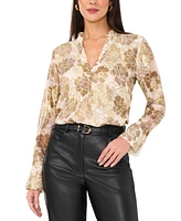 Vince Camuto Women's Metallic-Print Split-Neck Bell-Sleeve Top