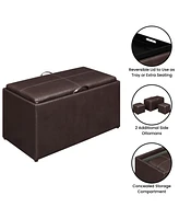 Convenience Concepts 35" Faux Leather Sheridan Storage Bench with Tray and Stools