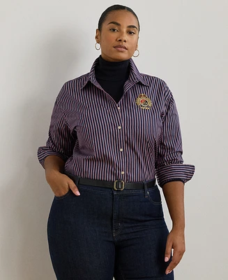 Lauren Ralph Plus Striped Beaded Crest Shirt