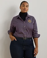 Lauren Ralph Plus Striped Beaded Crest Shirt