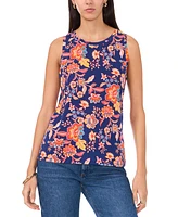 Vince Camuto Women's Floral-Print Crewneck Split Back Keyhole Tank Top