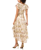 Vince Camuto Women's Metallic Print V-Neck Flutter-Sleeve Midi Dress