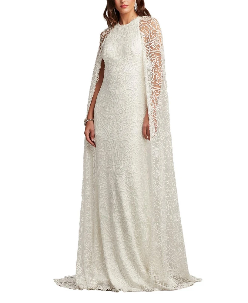 Tadashi Shoji Women's Piers Embroidered Cape Gown