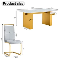 Table and chair set.Large modern rectangular table with 0.4 inch patterned glass tabletop and large Mdf table legs.Comes with 8 chairs with faux leath