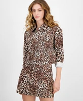 Ultra Flirt Juniors' Cotton Leopard-Print Twill Jacket