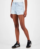 Indigo Rein Juniors' Floral Frayed-Hem Denim Shorts