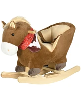 Simplie Fun Baby Rocking Horse, Riding Horse, Plush Animal Rocker with Realistic Sound, Pedals for Ages 18-36 Months, Brown