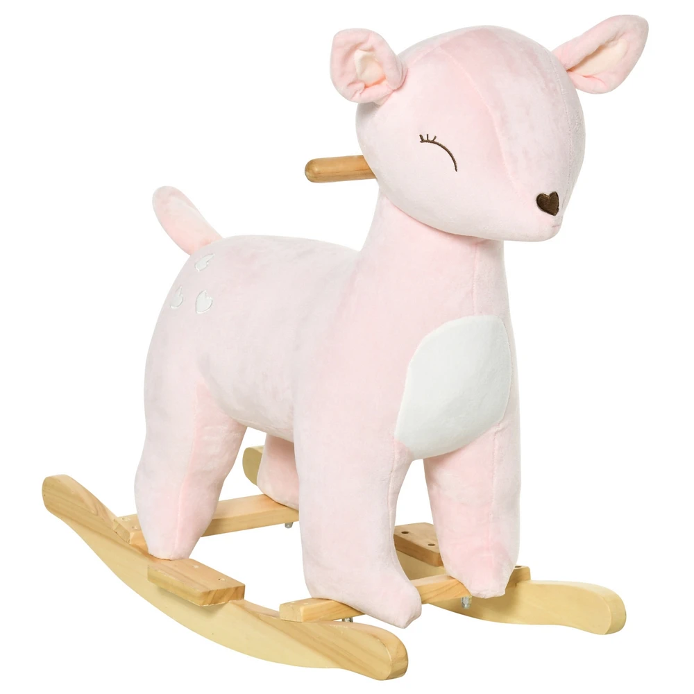 Streamdale Furniture Kids Plush Ride-On Rocking Horse Deer-shaped Plush Toy Rocker with Realistic Sounds for Child 36-72 Months Pink