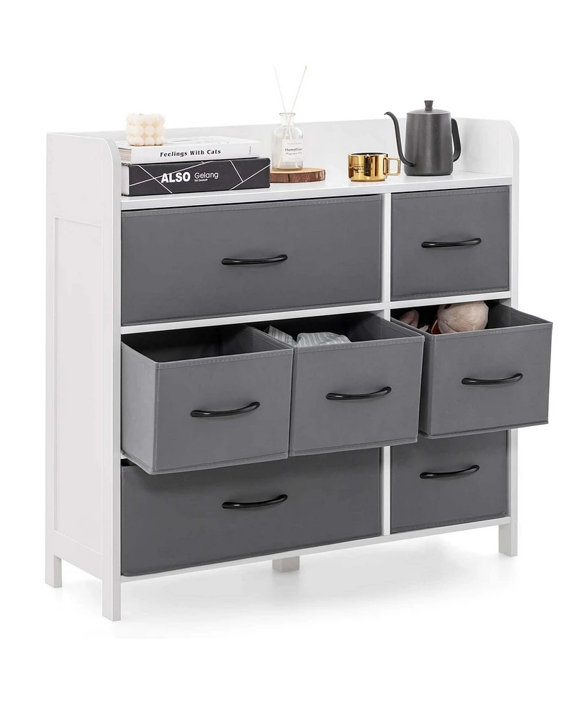 7-Drawer Dresser for Bedroom Chest of Drawers with 2 Large Fabric Bins