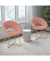 Set of 2 Modern Velvet Accent Chair Upholstered Vanity Leisure Chair Metal Legs