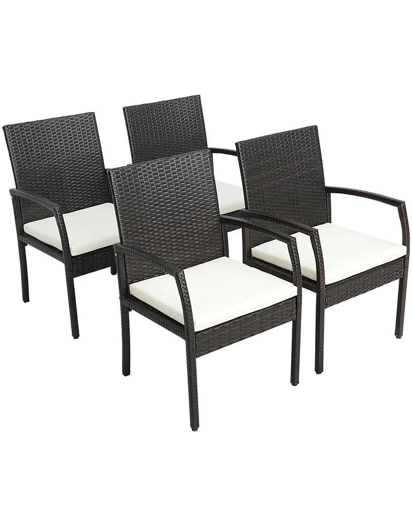 Costway 4PCS Patio Pe Wicker Dining Chairs with Soft Zippered Cushion Armchairs Backyard